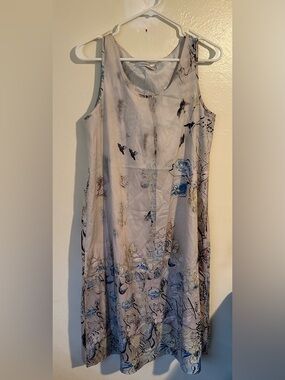 MISSLOOK Cream Midi Tank Dress with Blue Floral Accents